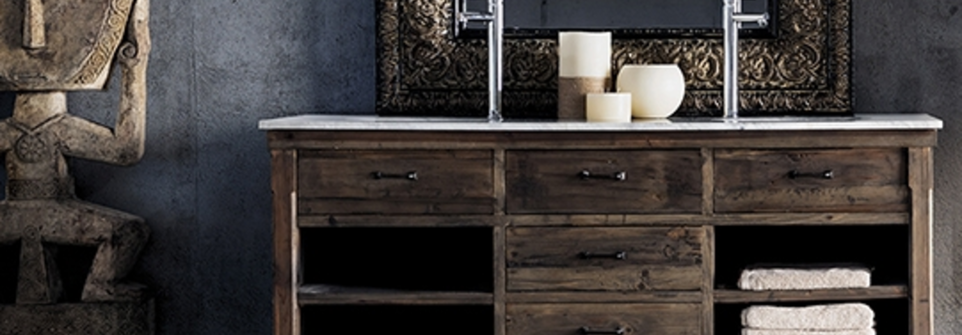 Alisa Wastafel Gerecycled Grenenhout 160 cm Marmer