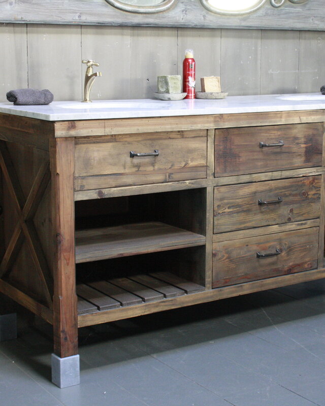 Rene Houtman Alisa Wastafel Gerecycled Grenenhout 160 cm Marmer