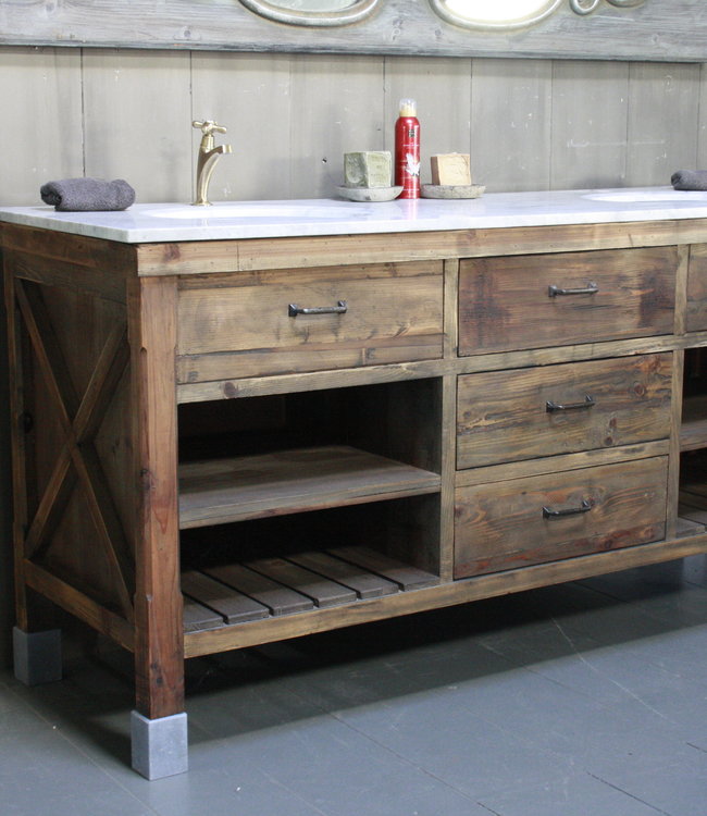 Rene Houtman Alisa Wastafel Gerecycled Grenenhout 160 cm Marmer