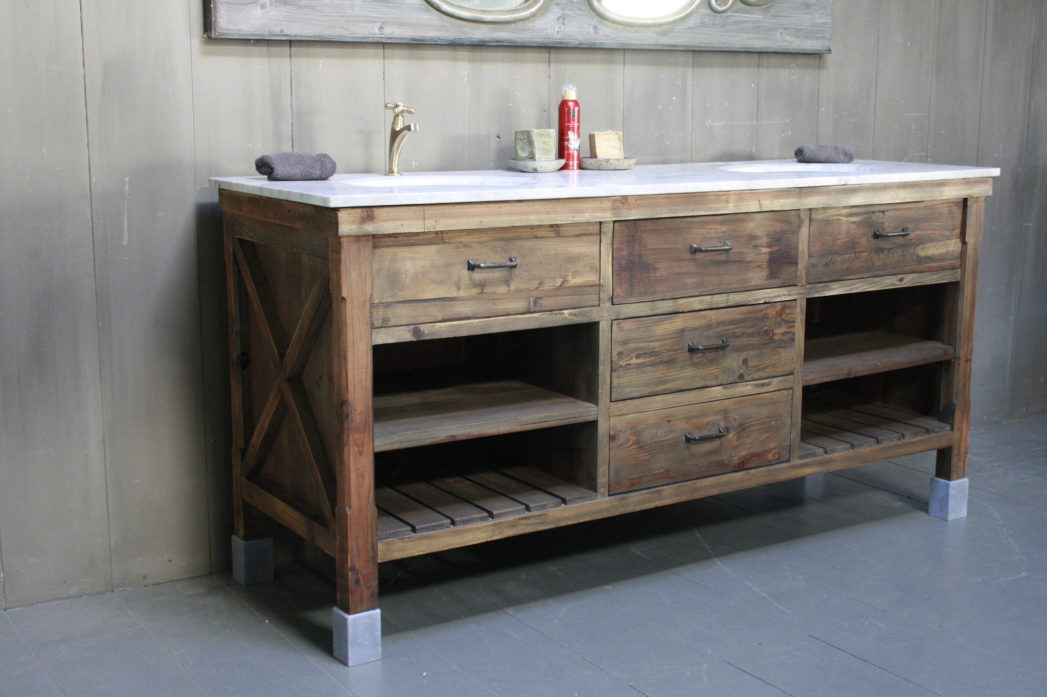 Rene Houtman Alisa Wastafel Gerecycled Grenenhout 160 cm Marmer