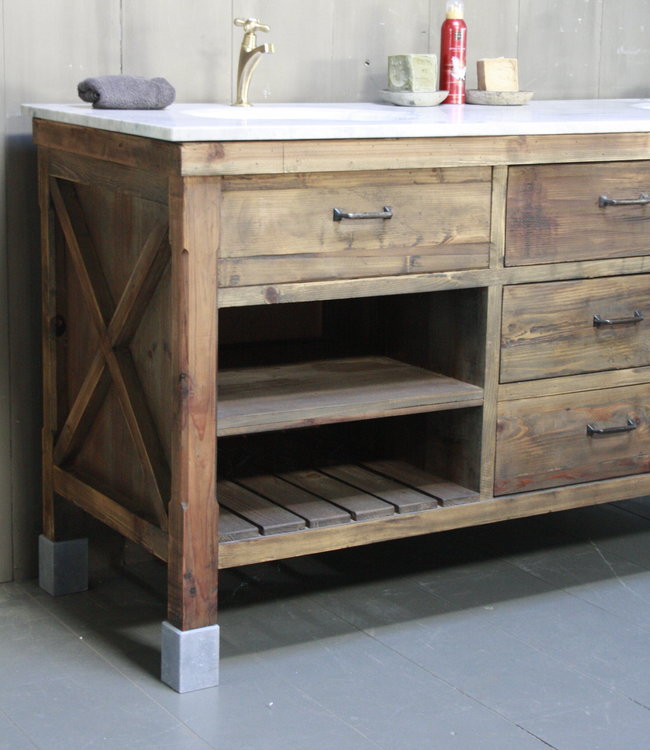 Rene Houtman Alisa Wastafel Gerecycled Grenenhout 160 cm Marmer