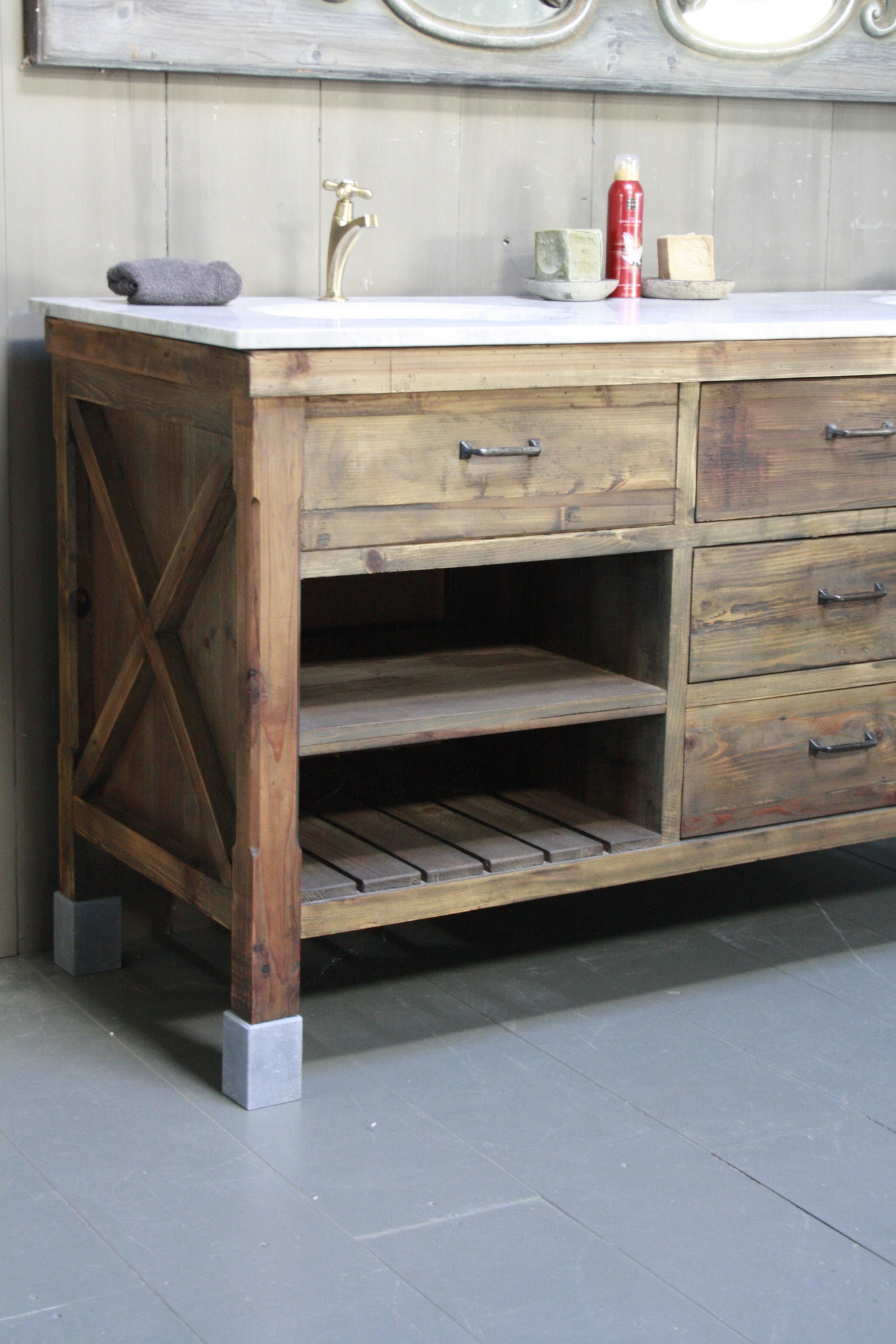 Rene Houtman Alisa Wastafel Gerecycled Grenenhout 160 cm Marmer