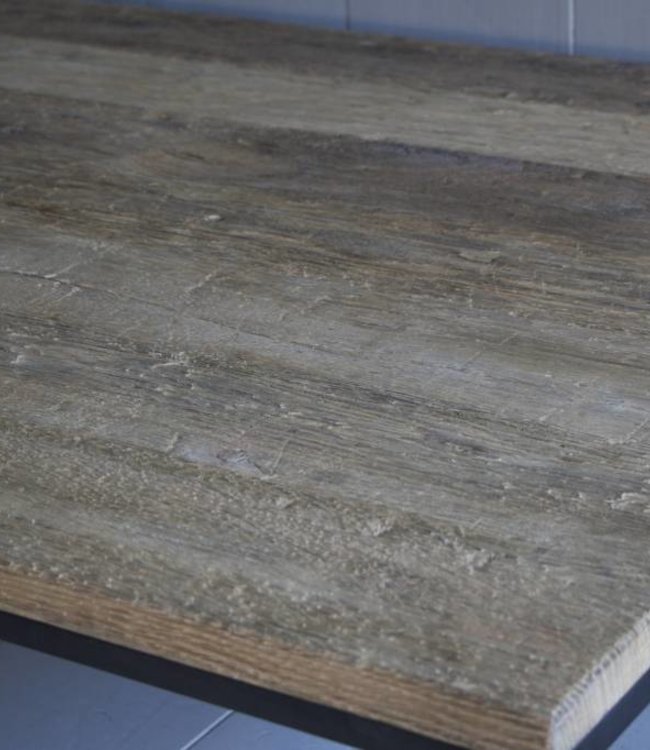 Rene Houtman Salontafel oud eikenhout met ijzeren onderstel 170 cm