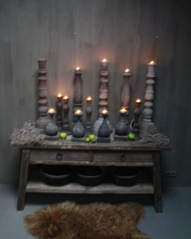 Rene Houtman Kaarsenstandaard Hout Nepalees 80 cm