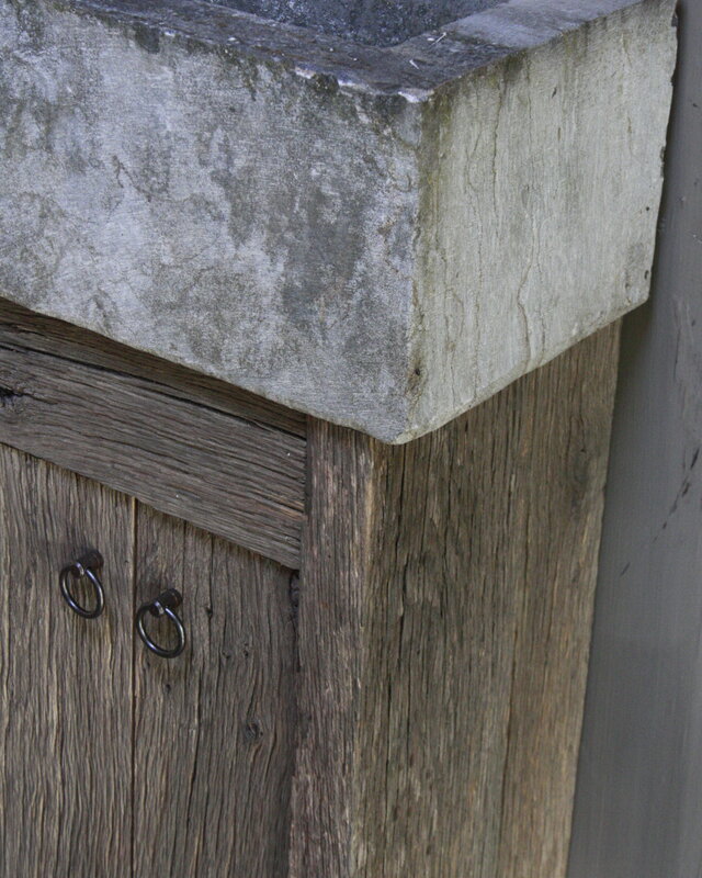 Rene Houtman Geesje toiletmeubel oud eiken + natuurstenen bak 90 cm