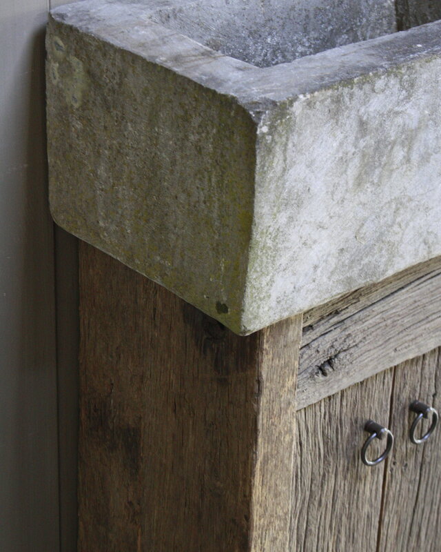 Rene Houtman Geesje toiletmeubel oud eiken + natuurstenen bak 90 cm