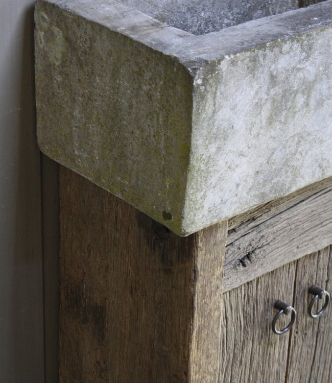 Rene Houtman Geesje toiletmeubel oud eiken + natuurstenen bak 90 cm
