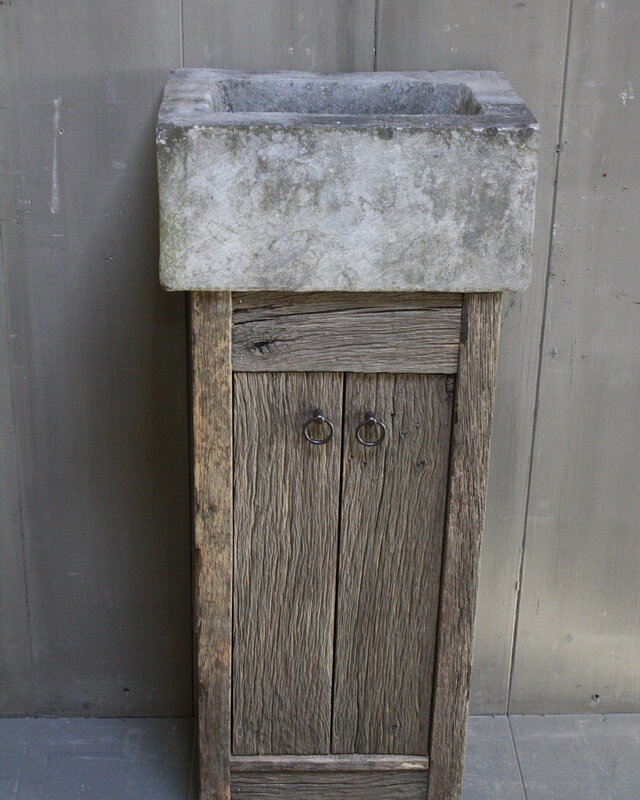 Rene Houtman Geesje toiletmeubel oud eiken + natuurstenen bak 90 cm