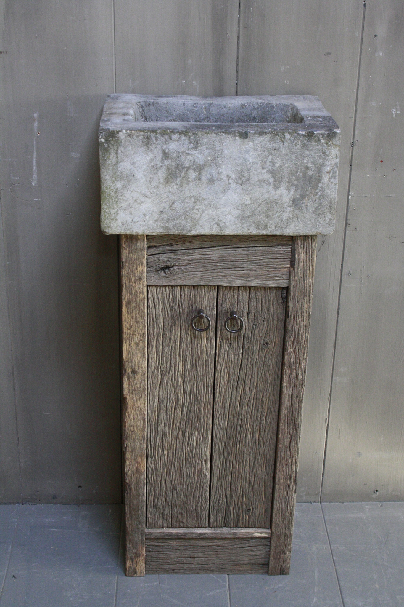 Rene Houtman Geesje toiletmeubel oud eiken + natuurstenen bak 90 cm