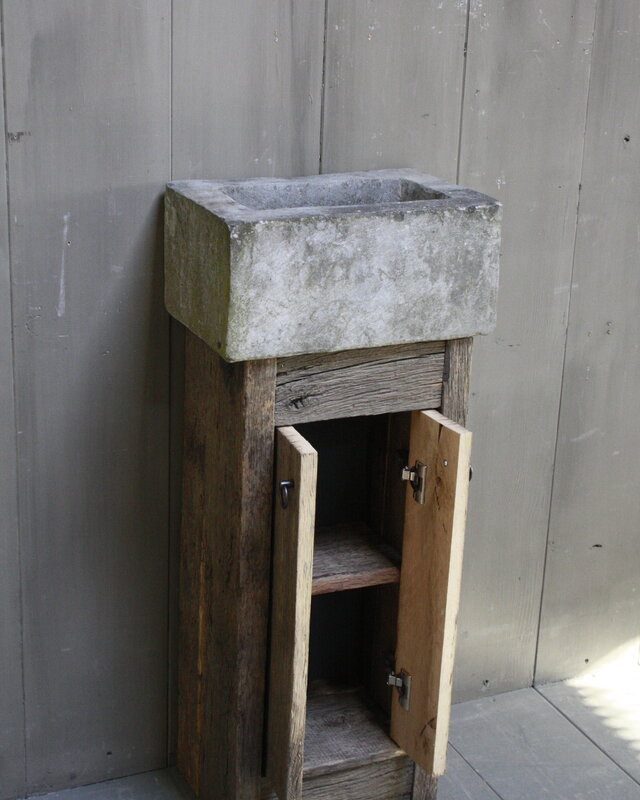 Rene Houtman Geesje toiletmeubel oud eiken + natuurstenen bak 90 cm