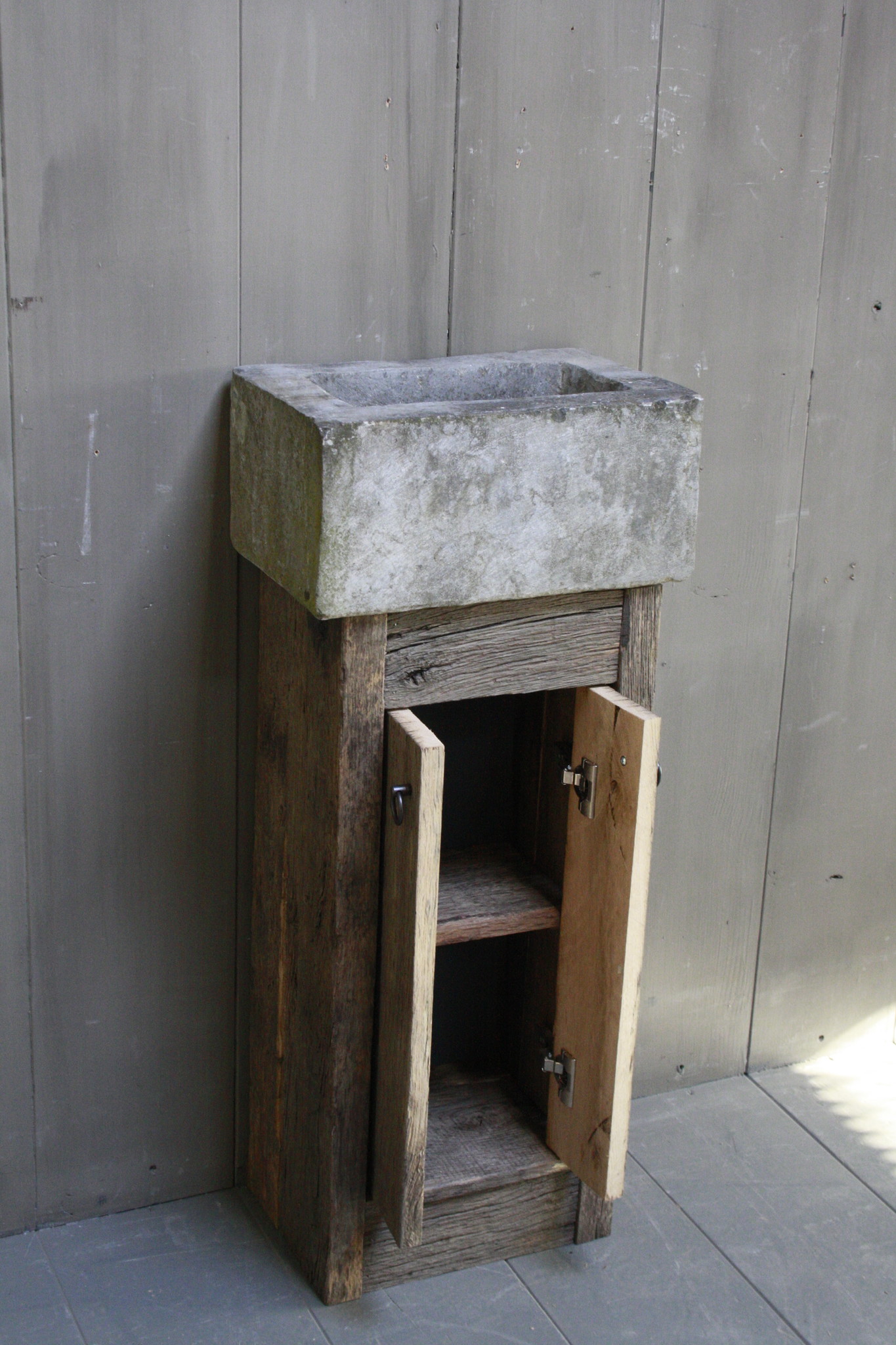 Rene Houtman Geesje toiletmeubel oud eiken + natuurstenen bak 90 cm