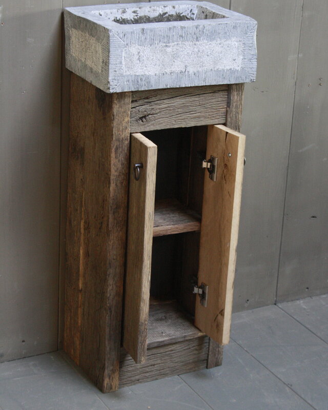 Rene Houtman Geesje toiletmeubel oud eiken + gefrijnde bak 90 cm