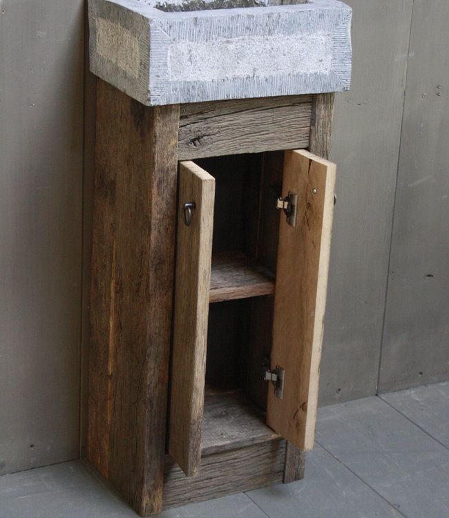 Rene Houtman Geesje toiletmeubel oud eiken + gefrijnde bak 90 cm