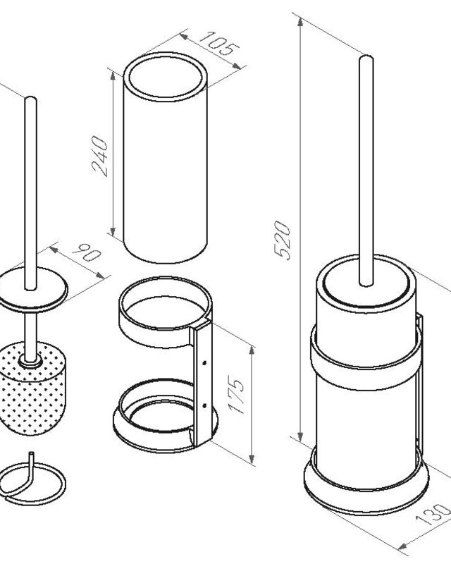 Dauby STUK TOILETBORSTELHOUDER “WHITE POT” RUW METAAL (RM)