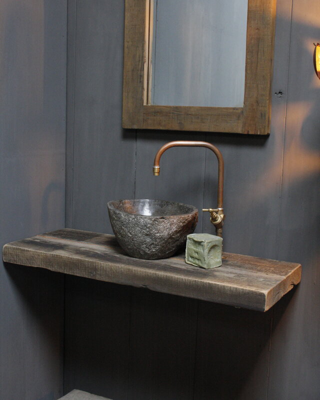 Rene Houtman Aleida Houten Toiletset compleet met waskom, kraan & 2 beugels