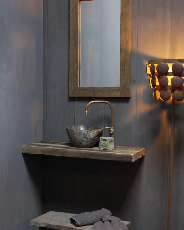 Rene Houtman Aleida Houten Toiletset compleet met waskom, kraan & 2 beugels
