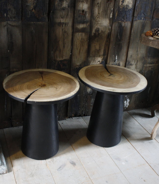 Rene Houtman Bijzettafel Hout Zwart Blank Top | H53 x B49 cm