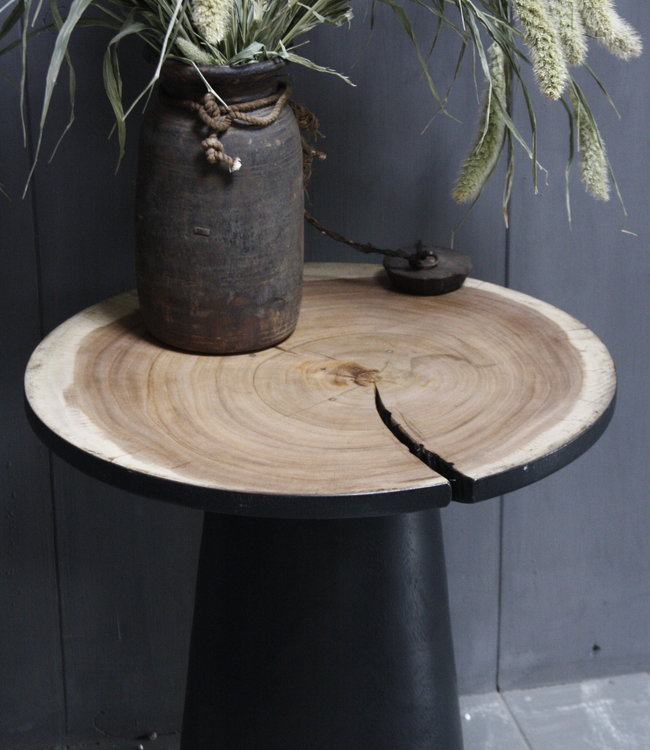 Rene Houtman Bijzettafel Hout Zwart Blank Top | H53 x B49 cm