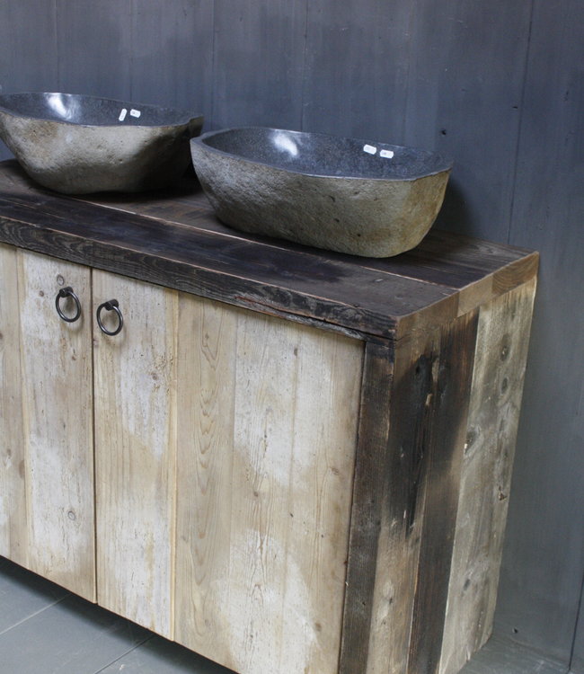 Rene Houtman Badkamermeubel Kelsey 120 cm - Lades en deurtjes - Oude wagondelen & kaasplanken