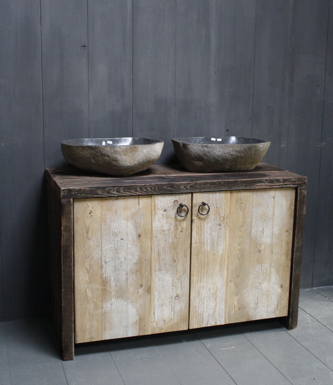 Rene Houtman Badkamermeubel Kelsey 120 cm - Lades en deurtjes - Oude wagondelen & kaasplanken