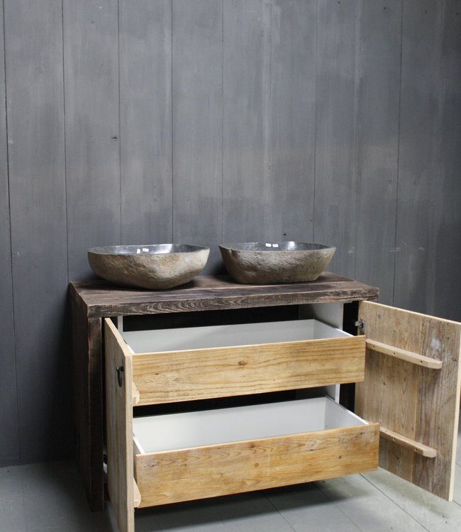 Rene Houtman Badkamermeubel Kelsey 120 cm - Lades en deurtjes - Oude wagondelen & kaasplanken