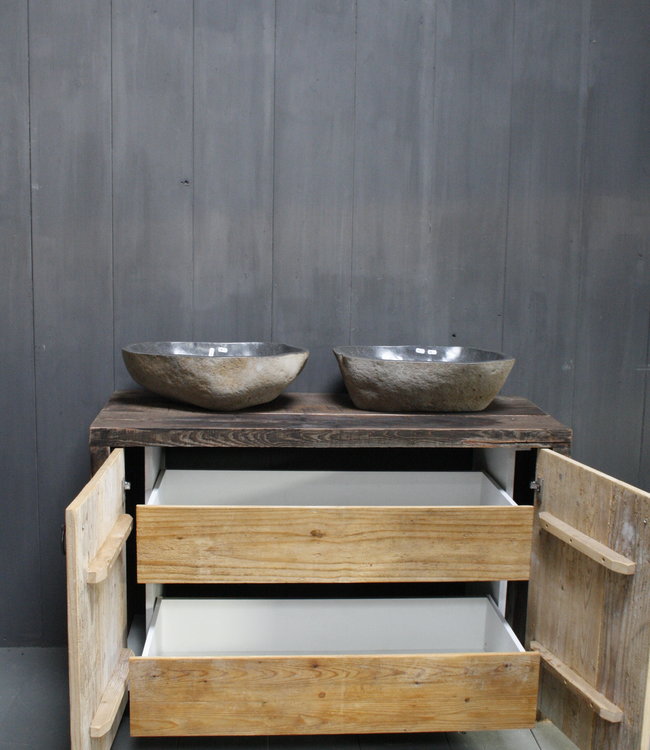 Rene Houtman Badkamermeubel Kelsey 120 cm - Lades en deurtjes - Oude wagondelen & kaasplanken