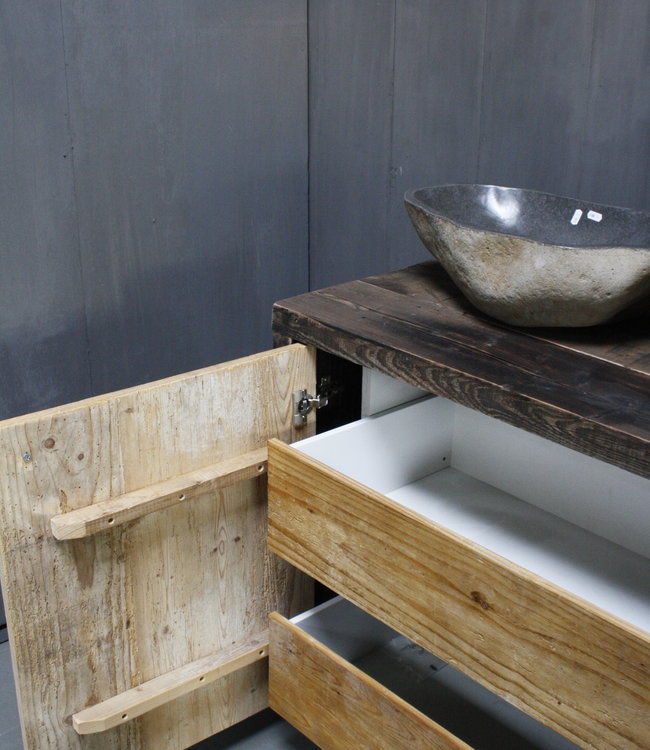 Rene Houtman Badkamermeubel Kelsey 120 cm - Lades en deurtjes - Oude wagondelen & kaasplanken