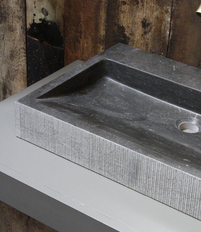 Forzalaqua Wastafel Forzalaqua Oslo Hardsteen Gefrijnd Met Kraangat Antraciet 60x40x9 cm