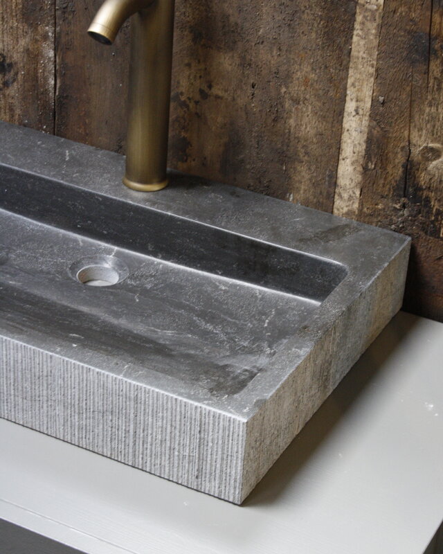 Forzalaqua Wastafel Forzalaqua Oslo Hardsteen Gefrijnd Met Kraangat Antraciet 60x40x9 cm
