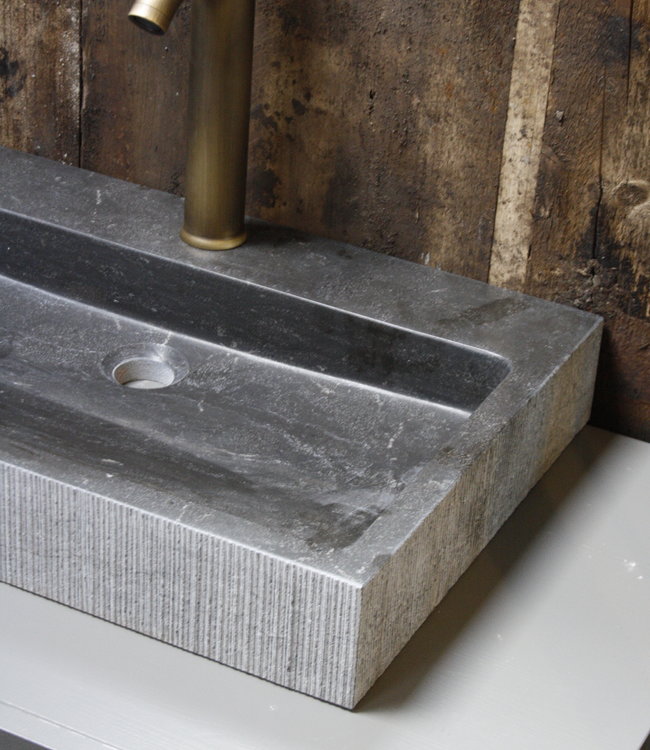 Forzalaqua Wastafel Forzalaqua Oslo Hardsteen Gefrijnd Met Kraangat Antraciet 60x40x9 cm