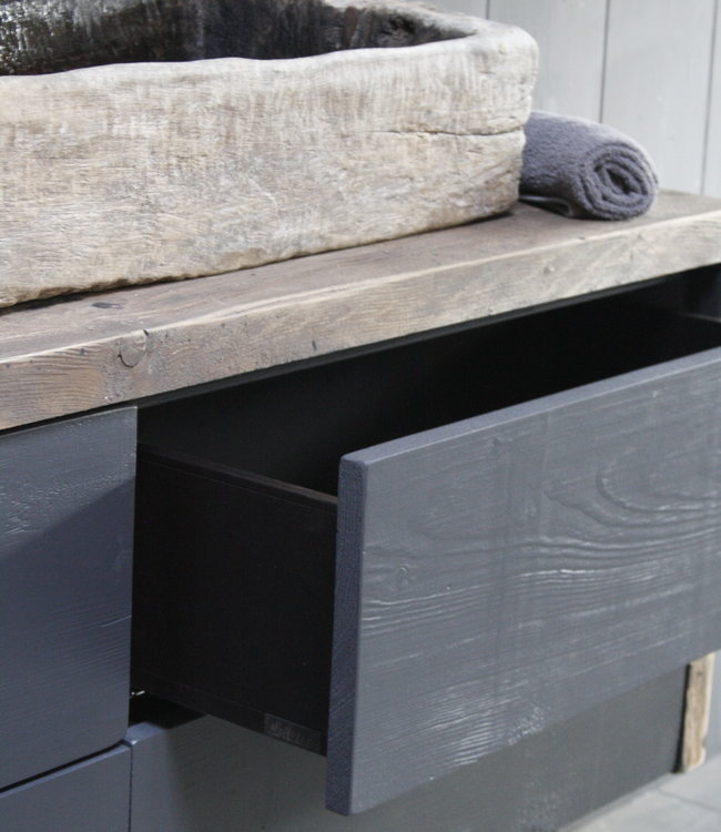 Rene Houtman Moos Zwevend Houten Badmeubel Zwart 4 lades soft-close - Kies formaat