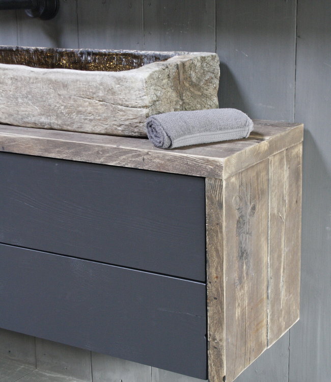 Rene Houtman Moos Zwevend Houten Badmeubel Zwart 4 lades soft-close - Kies formaat