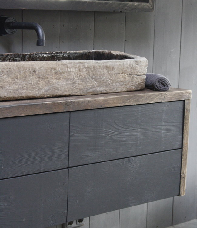 Rene Houtman Moos Zwevend Houten Badmeubel Zwart 4 lades soft-close - Kies formaat