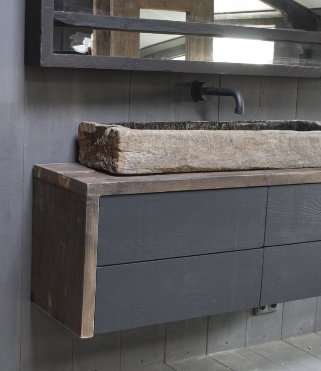 Rene Houtman Moos Zwevend Houten Badmeubel Zwart 4 lades soft-close - Kies formaat