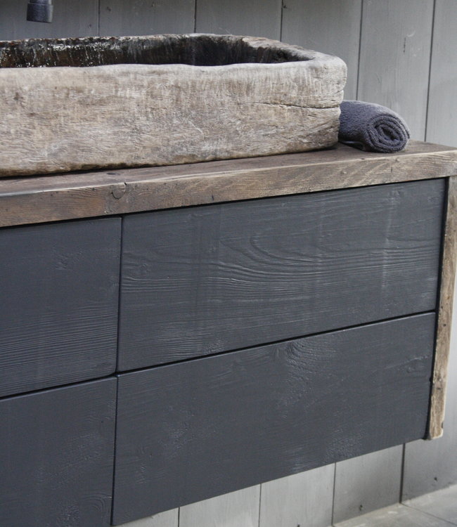 Rene Houtman Moos Zwevend Houten Badmeubel Zwart 4 lades soft-close - Kies formaat