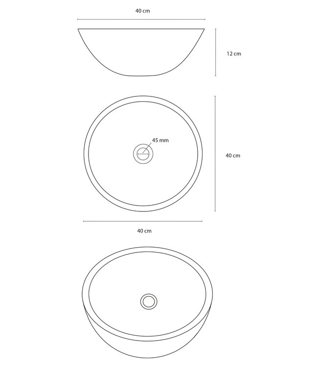 Differnz Ravano waskom rond 40 x 40 x 12 cm donkergrijs
