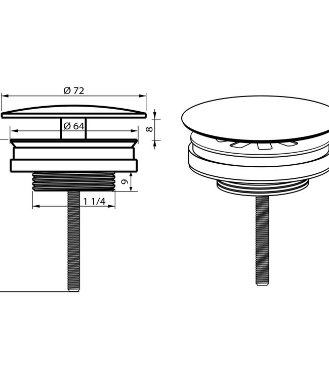 Differnz Differnz afvoerplug always open mat zwart 72mm