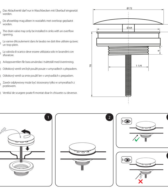 Differnz Differnz afvoerplug always open mat chroom 72mm
