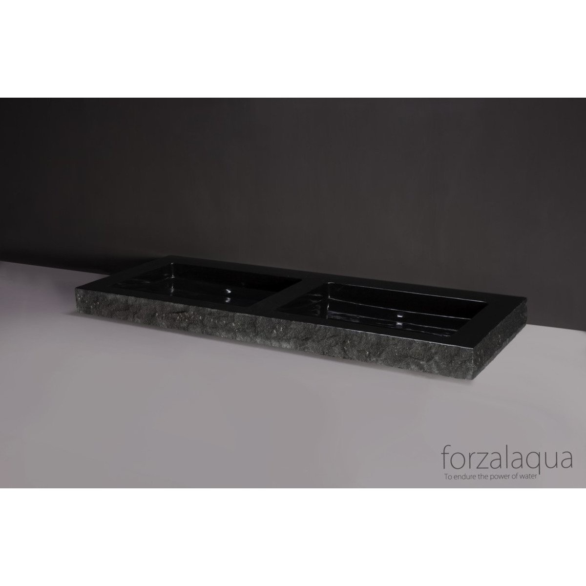 Forzalaqua Palermo Doppio Wastafel 140.5x51.5x9 cm Graniet Gekapt Antraciet