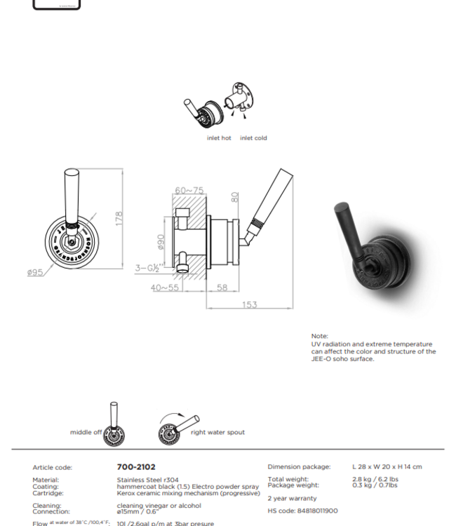 JEE-O SOHO Wand Mengkraan | Met Progressieve Cartridge | Eenweg Omsteller