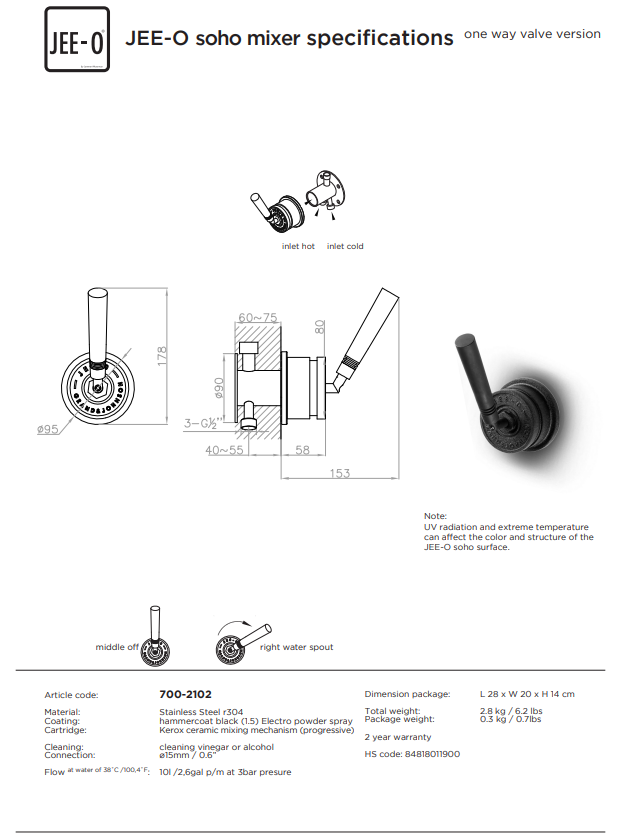 JEE-O SOHO Wand Mengkraan | Met Progressieve Cartridge | Eenweg Omsteller