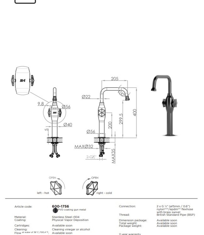 JEE-O Bloom Opbouw Wastafelkraan | Gun Metal