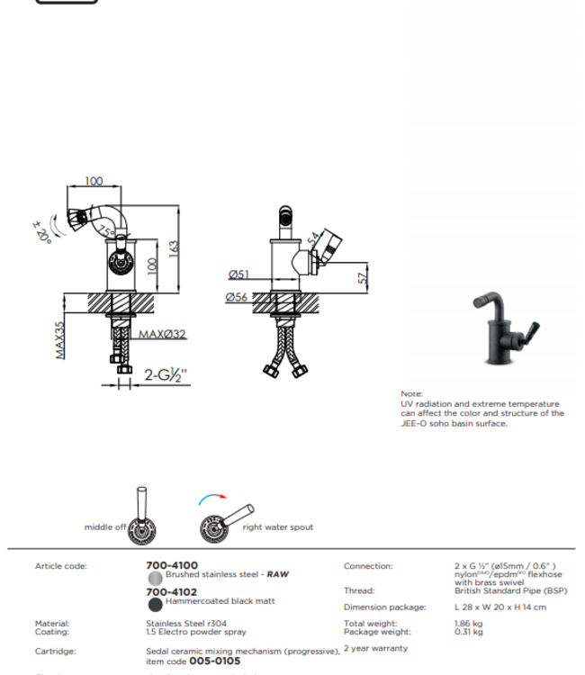 JEE-O SOHO Opbouw Bidetkraan | Met Eengreep-Mengkraan