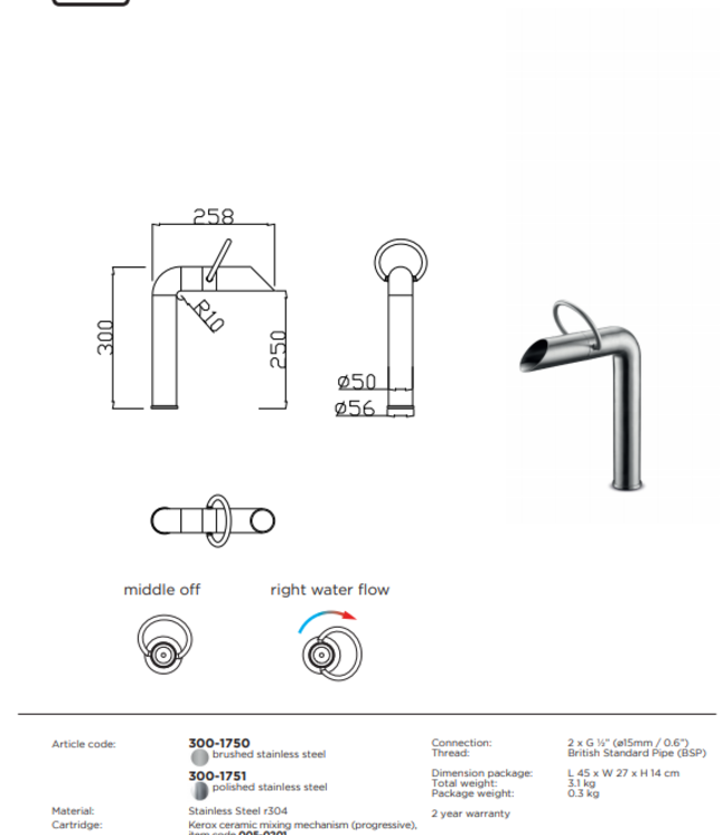 JEE-O Pure – Hoge wastafelkraan opbouw Geborsteld & Gepolijst