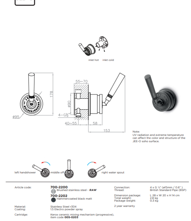 JEE-O SOHO Wand Mengkraan | Met Progressieve Cartridge | Tweeweg Omsteller