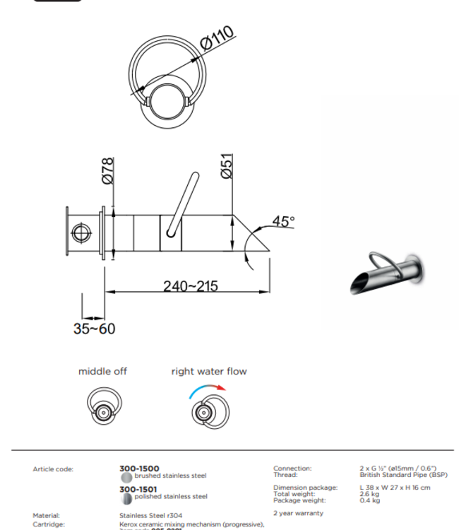 JEE-O Pure – Wandkraan Geborsteld RVS