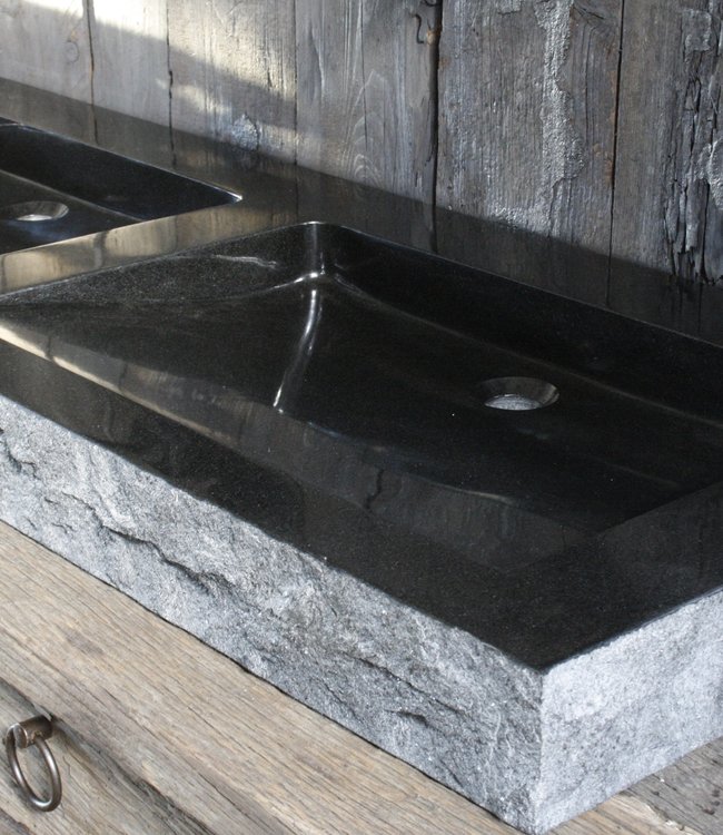 Forzalaqua Palermo Doppio Wastafel 140.5x51.5x9 cm Graniet Gekapt Antraciet