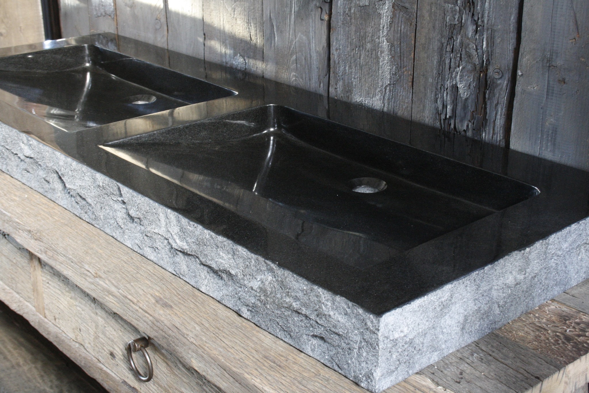 Forzalaqua Palermo Doppio Wastafel 140.5x51.5x9 cm Graniet Gekapt Antraciet