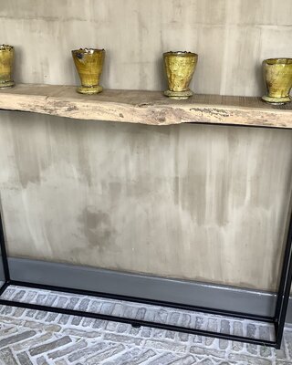 Rene Houtman Sidetable Ijzeren Onderstel Oud Eikenhout