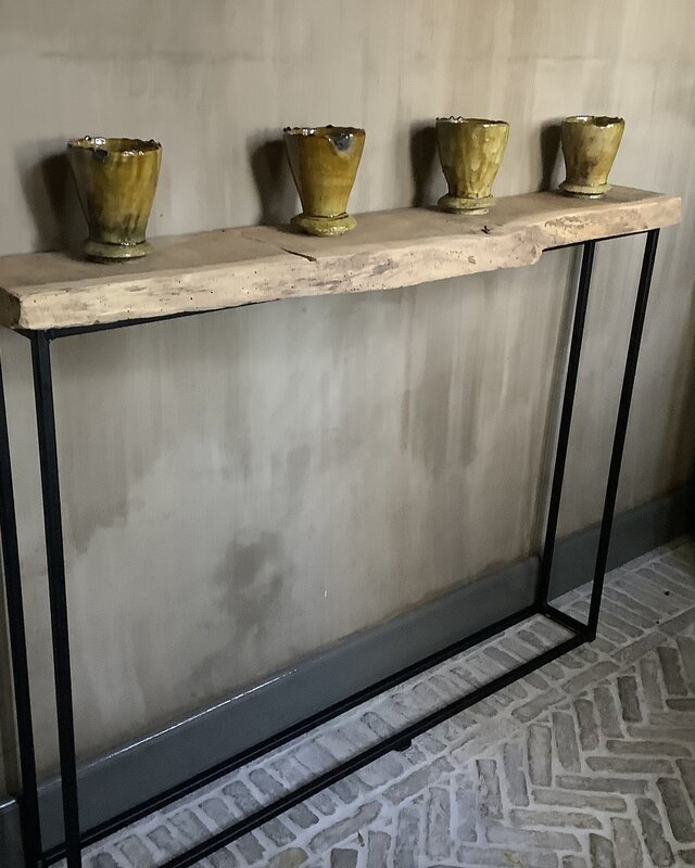 Rene Houtman Sidetable Ijzeren Onderstel Oud Eikenhout